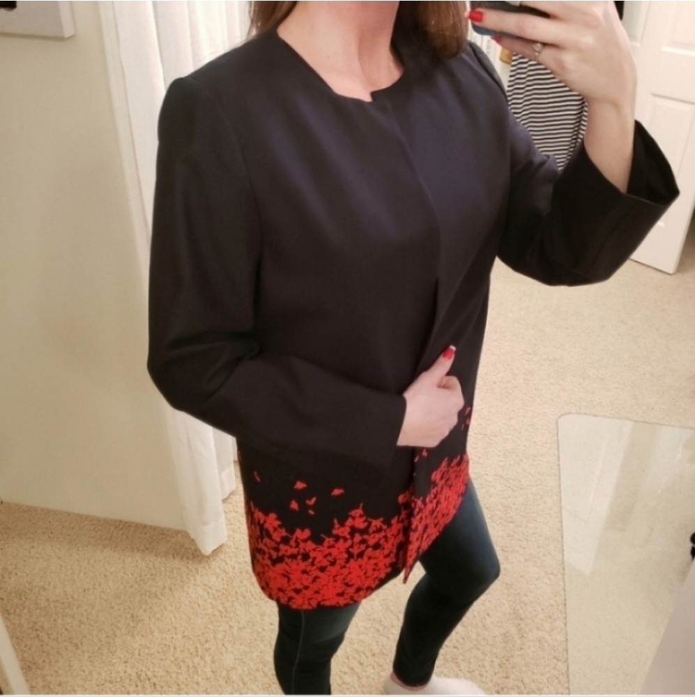 The Limited Floating Floral Blazer Black & Red Size 12 NWT